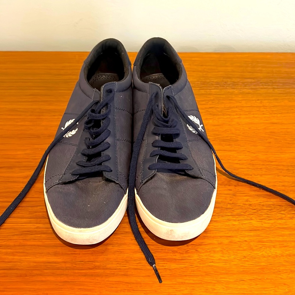 Fred Perry canvas sneakers, navy blue with leather accent